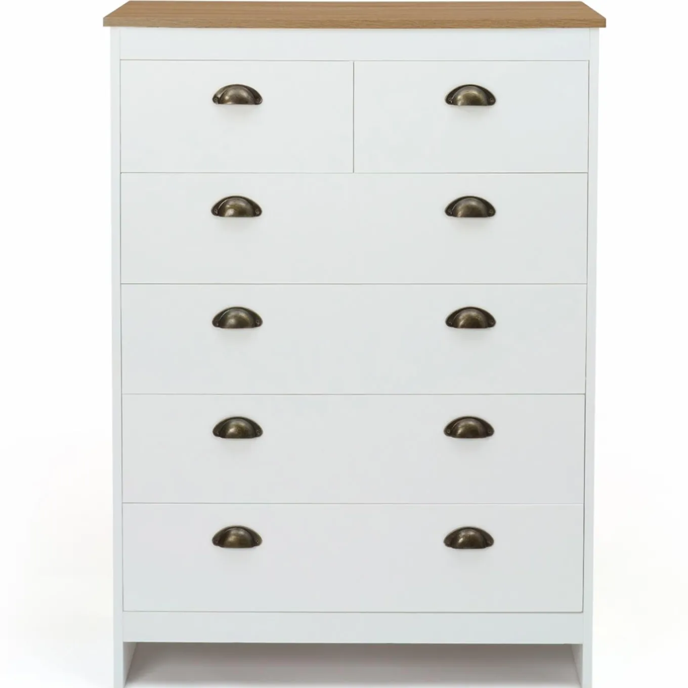 IDMarket Commode style campagne chic 6 tiroirs blanche et bois* Meubles Tiroirs|Meubles Bas