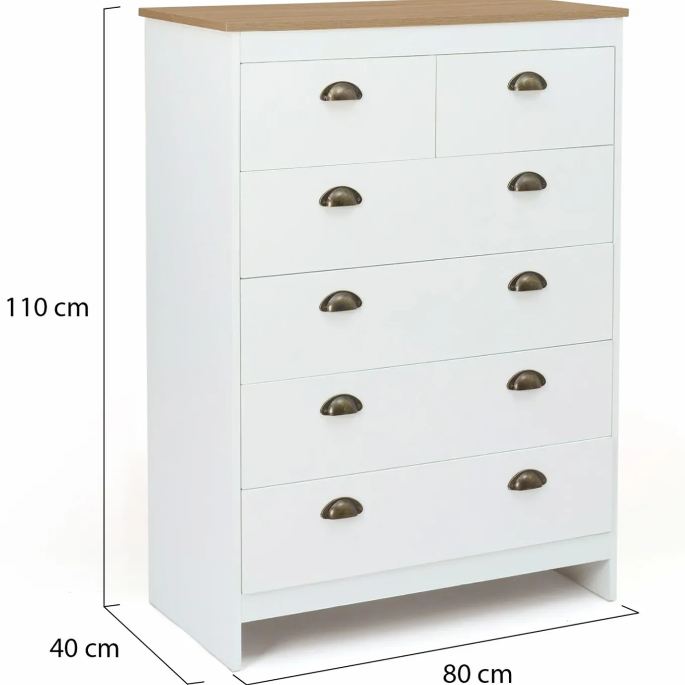 IDMarket Commode style campagne chic 6 tiroirs blanche et bois* Meubles Tiroirs|Meubles Bas