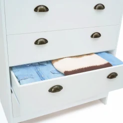 IDMarket Commode style campagne chic 6 tiroirs blanche et bois* Meubles Tiroirs|Meubles Bas