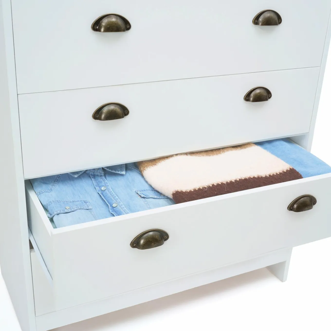 IDMarket Commode style campagne chic 6 tiroirs blanche et bois* Meubles Tiroirs|Meubles Bas