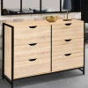 IDMarket Commode style industriel 6 tiroirs bois et métal noir* Meubles Tiroirs|Meubles Bas