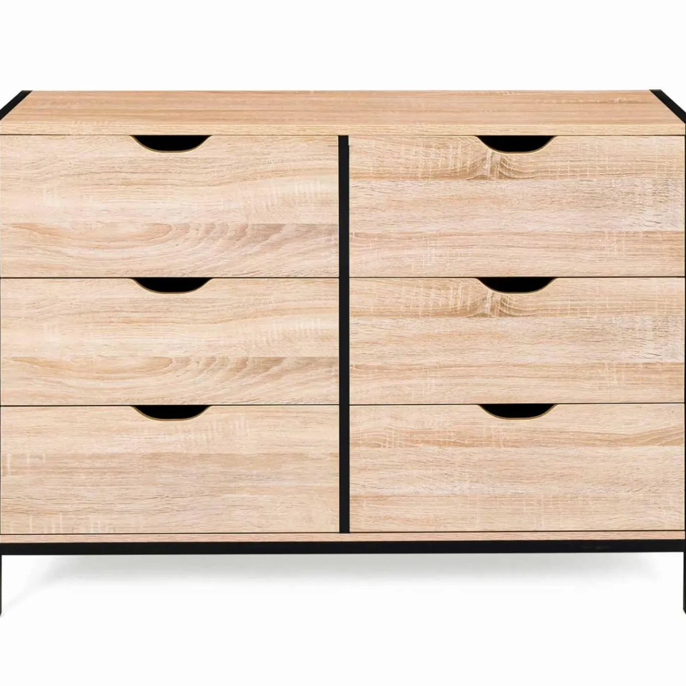 IDMarket Commode style industriel 6 tiroirs bois et métal noir* Meubles Tiroirs|Meubles Bas