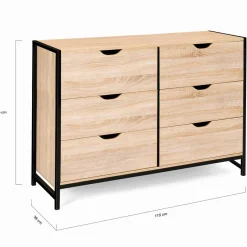 IDMarket Commode style industriel 6 tiroirs bois et métal noir* Meubles Tiroirs|Meubles Bas