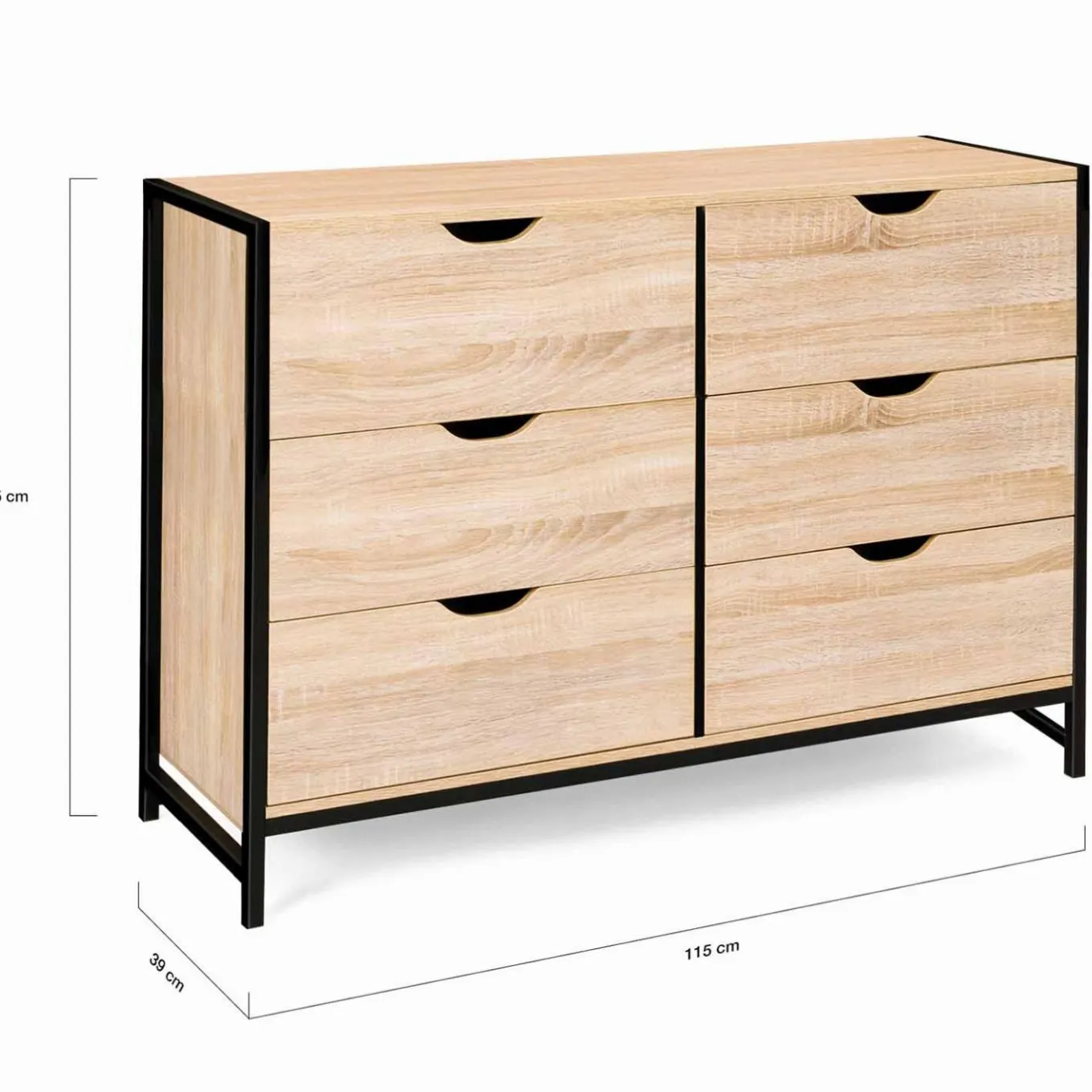 IDMarket Commode style industriel 6 tiroirs bois et métal noir* Meubles Tiroirs|Meubles Bas