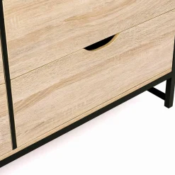 IDMarket Commode style industriel 6 tiroirs bois et métal noir* Meubles Tiroirs|Meubles Bas