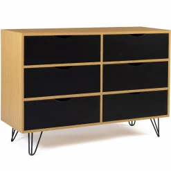 IDMarket Commode vintage 6 tiroirs bois et noir* Meubles Tiroirs|Meubles Bas
