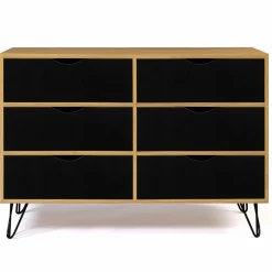 IDMarket Commode vintage 6 tiroirs bois et noir* Meubles Tiroirs|Meubles Bas
