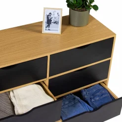 IDMarket Commode vintage 6 tiroirs bois et noir* Meubles Tiroirs|Meubles Bas