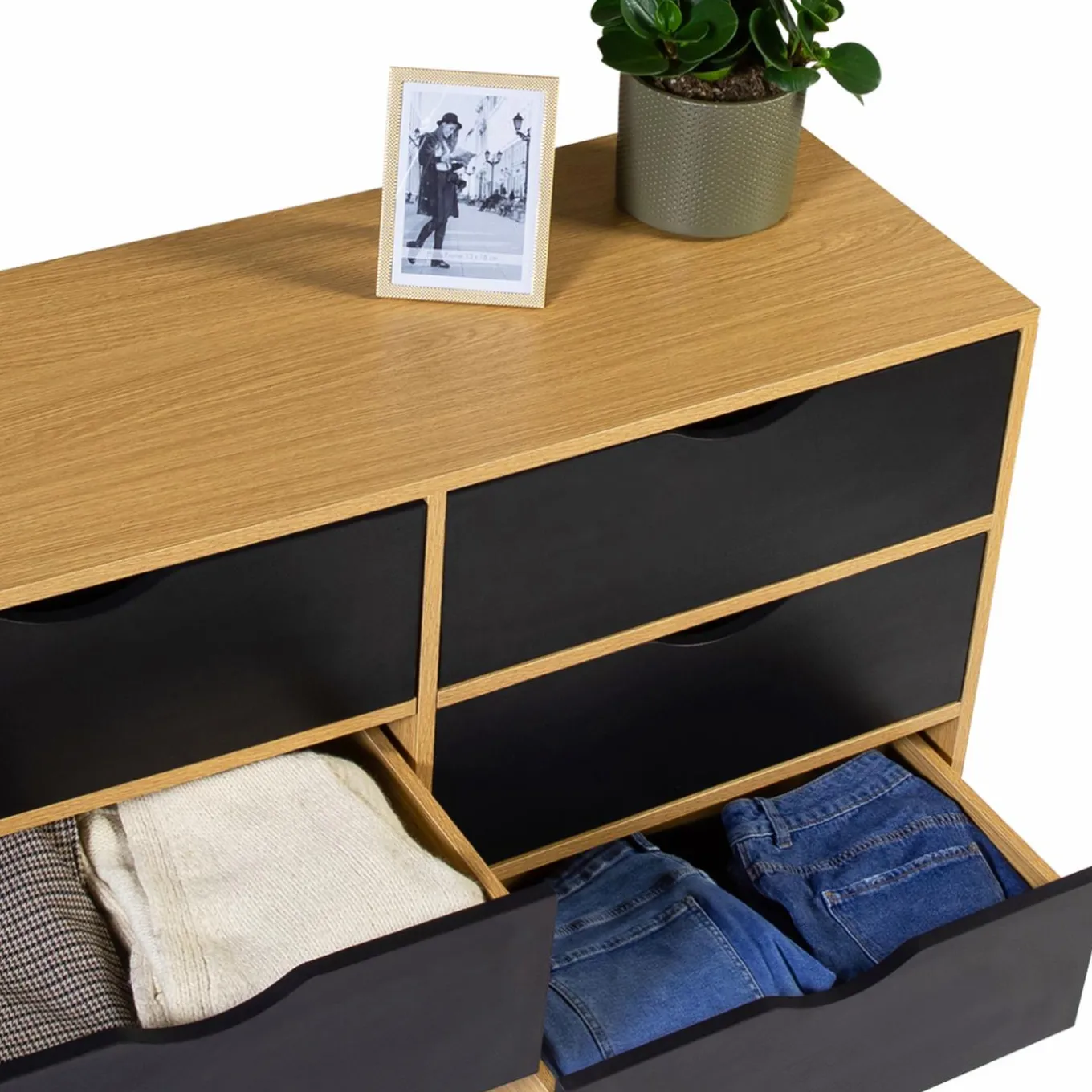 IDMarket Commode vintage 6 tiroirs bois et noir* Meubles Tiroirs|Meubles Bas