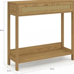 IDMarket Console 1 tiroir effet naturel cannage* Meubles Tiroirs|Collection Cannage