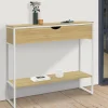 IDMarket Console 1 tiroir et 1 étagère design industriel bois et métal blanc* Meubles Tiroirs|Meubles En Bois