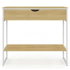 IDMarket Console 1 tiroir et 1 étagère design industriel bois et métal blanc* Meubles Tiroirs|Meubles En Bois