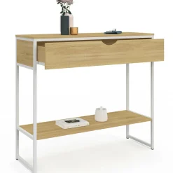 IDMarket Console 1 tiroir et 1 étagère design industriel bois et métal blanc* Meubles Tiroirs|Meubles En Bois