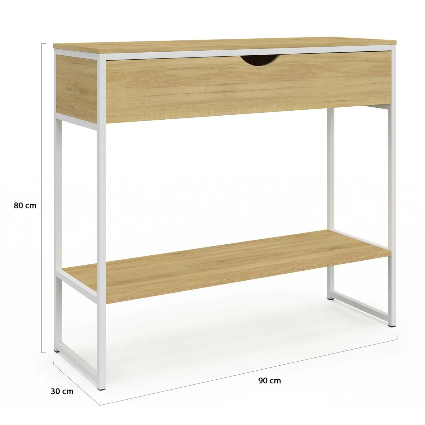 IDMarket Console 1 tiroir et 1 étagère design industriel bois et métal blanc* Meubles Tiroirs|Meubles En Bois