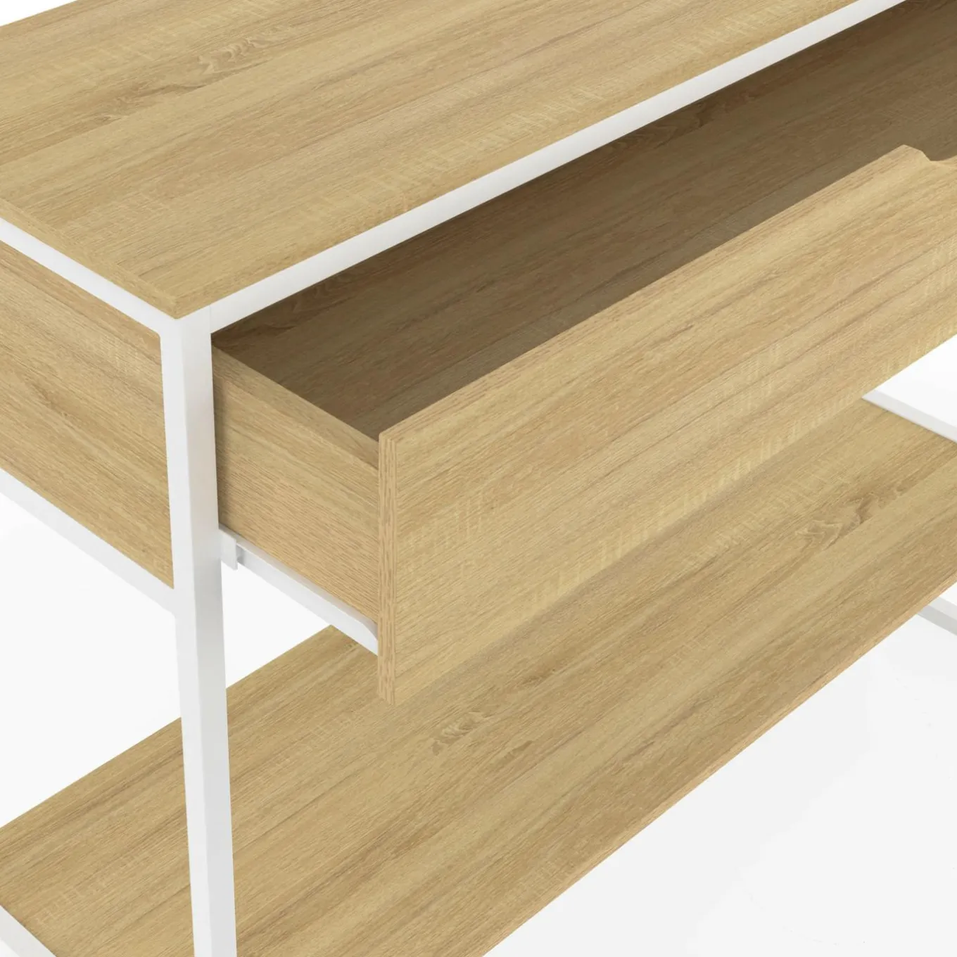 IDMarket Console 1 tiroir et 1 étagère design industriel bois et métal blanc* Meubles Tiroirs|Meubles En Bois