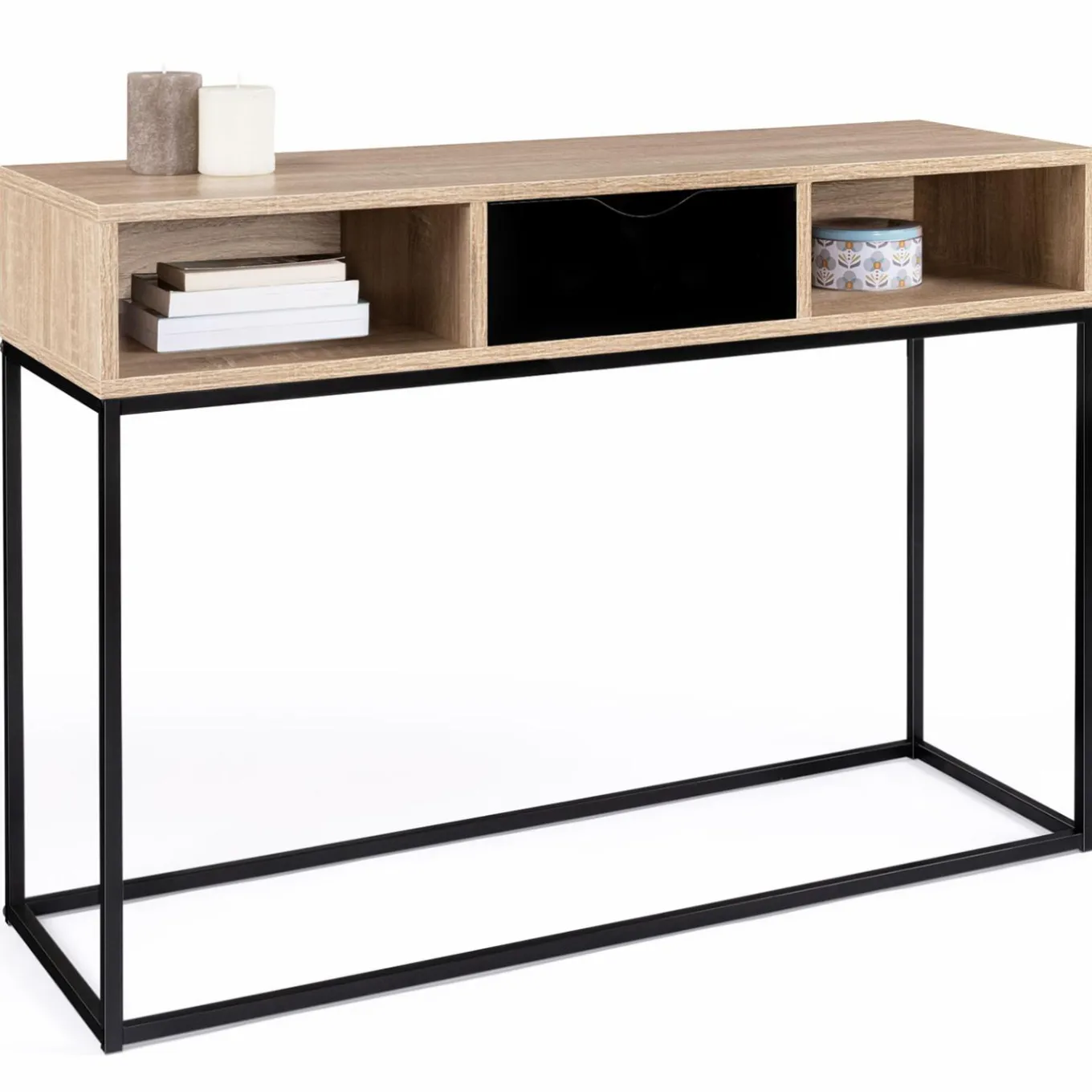 IDMarket Console 1 tiroir noir avec rangements design industriel* Meubles Tiroirs|Collection Industrielle