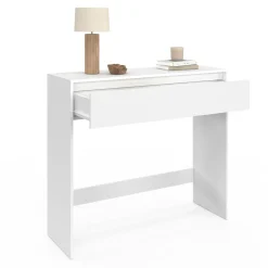 IDMarket Console bois blanc 1 tiroir design moderne* Meubles Tiroirs|Meubles Blancs