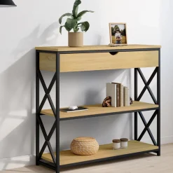 IDMarket Console bois et métal 1 tiroir 2 étagères design industriel* Meubles Tiroirs|Petits Meubles