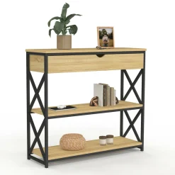 IDMarket Console bois et métal 1 tiroir 2 étagères design industriel* Meubles Tiroirs|Petits Meubles