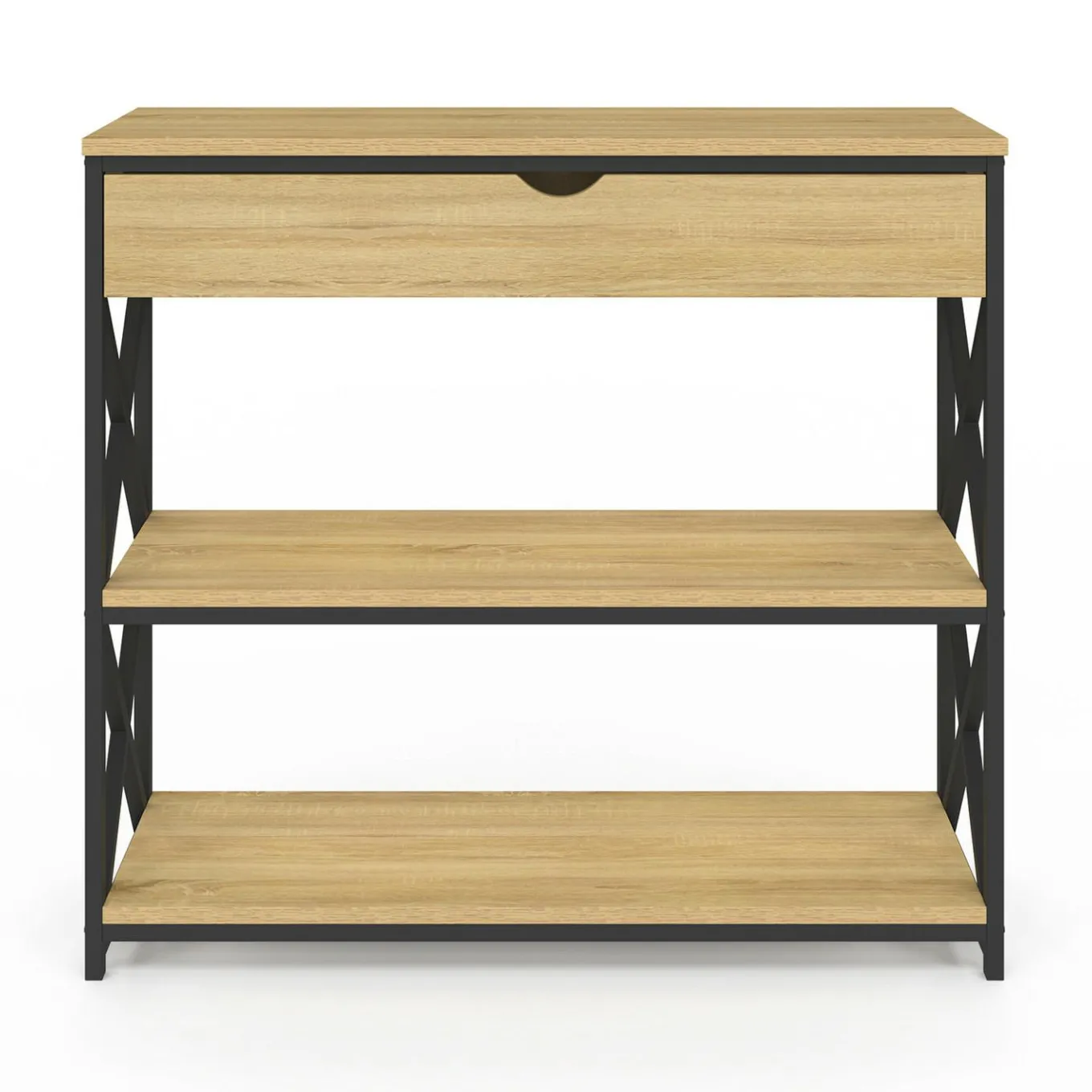 IDMarket Console bois et métal 1 tiroir 2 étagères design industriel* Meubles Tiroirs|Petits Meubles