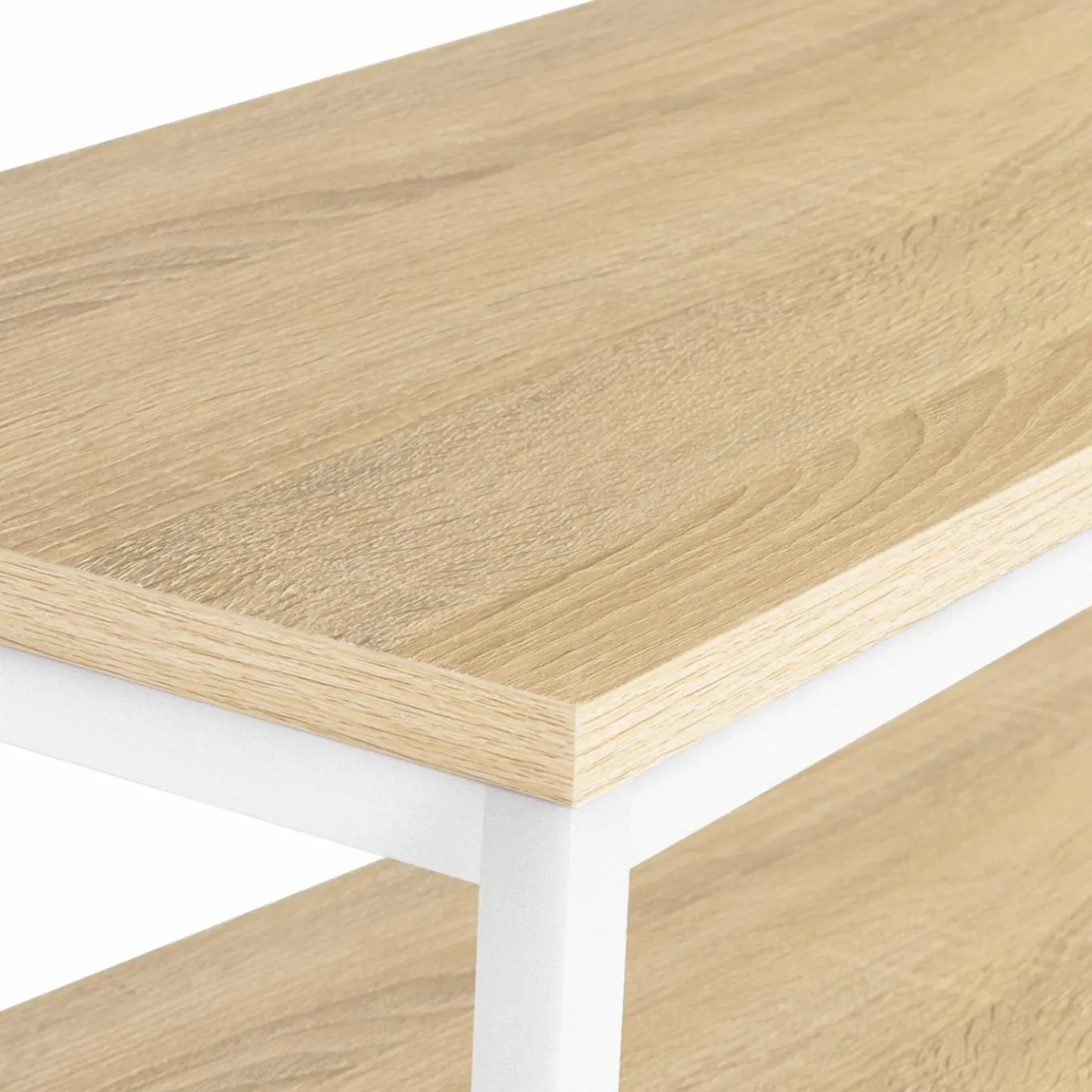 IDMarket Console bois et métal blanc double plateau 100 cm* Collection Agencement Magasin|Collection Industrielle