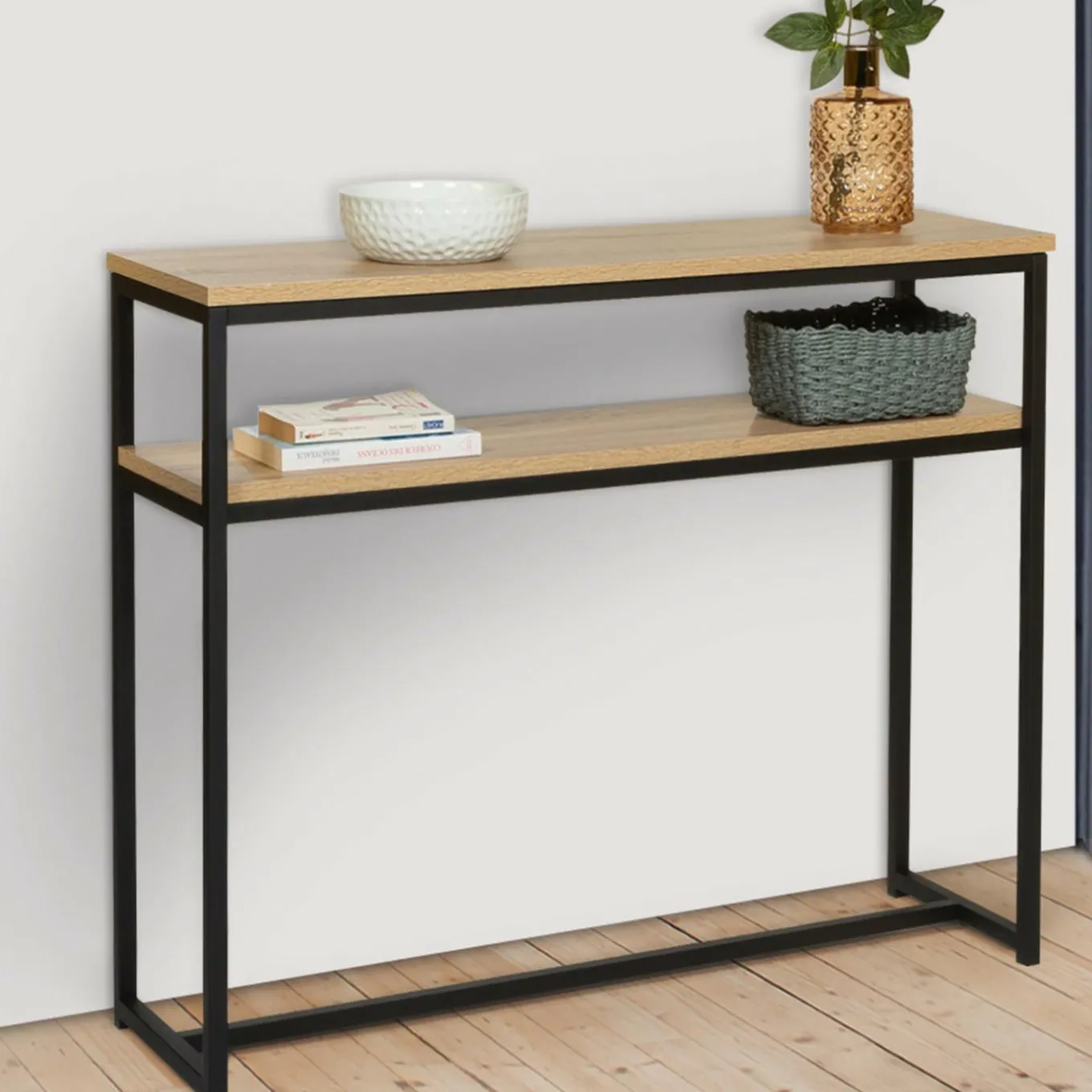 IDMarket Console bois et métal double plateau 100 cm* Meubles Bas|Collection Agencement Magasin