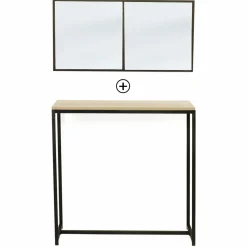 IDMarket Console bois et métal noir avec miroir 2 bandes design industriel* Meubles En Bois|Collection Agencement Magasin