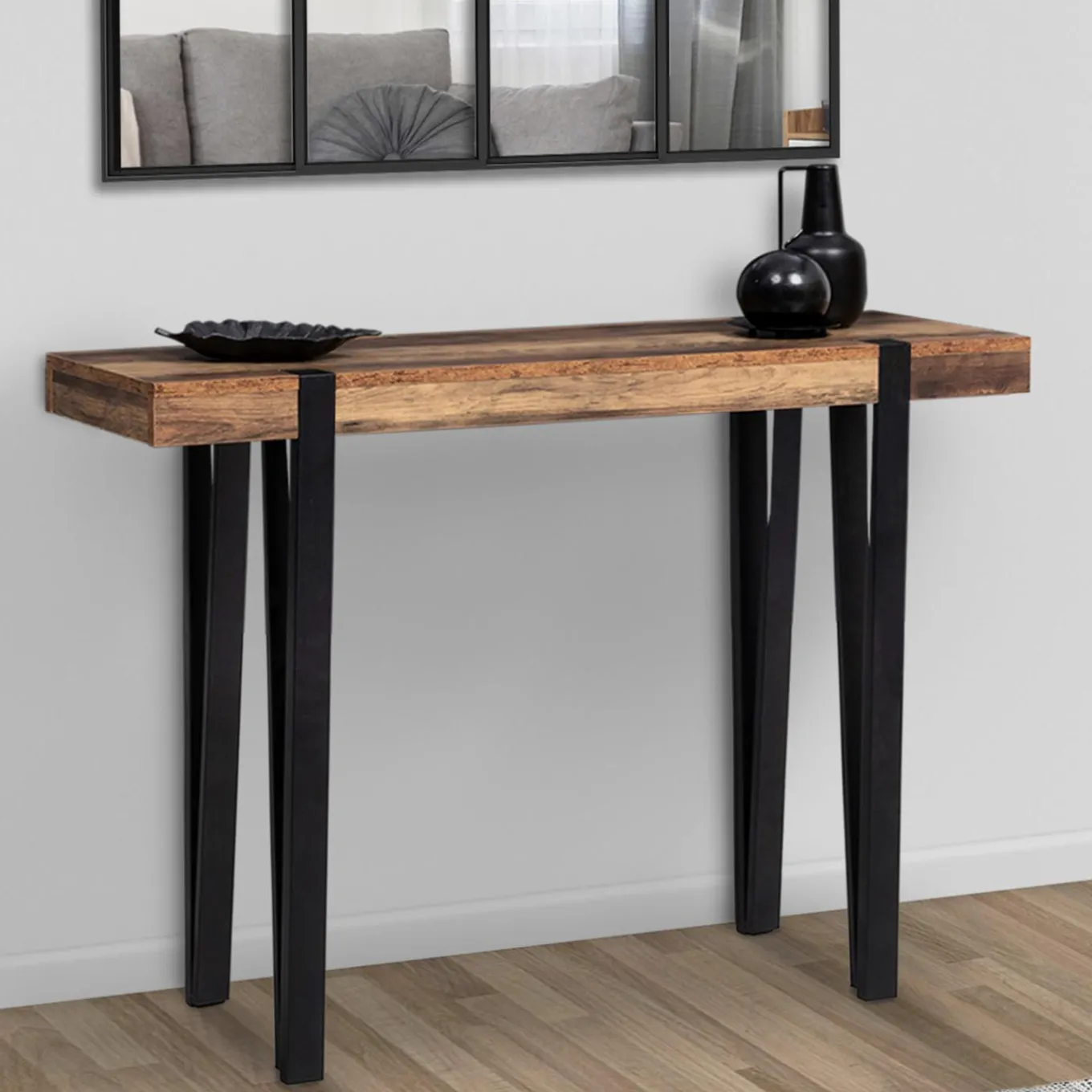 IDMarket Console bois foncé pied épingle* Collection Agencement Magasin|Collection Vintage