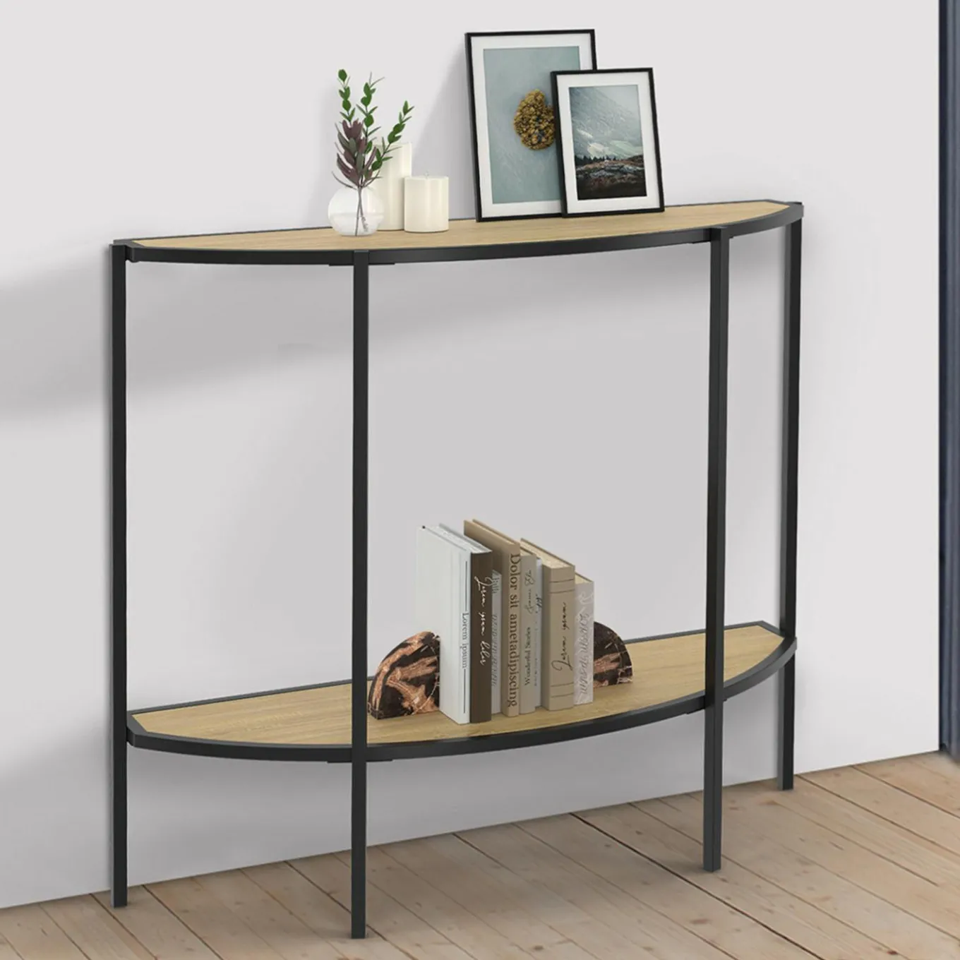 IDMarket Console demi-lune industrielle avec 1 étagère* Collection Design|Petits Meubles