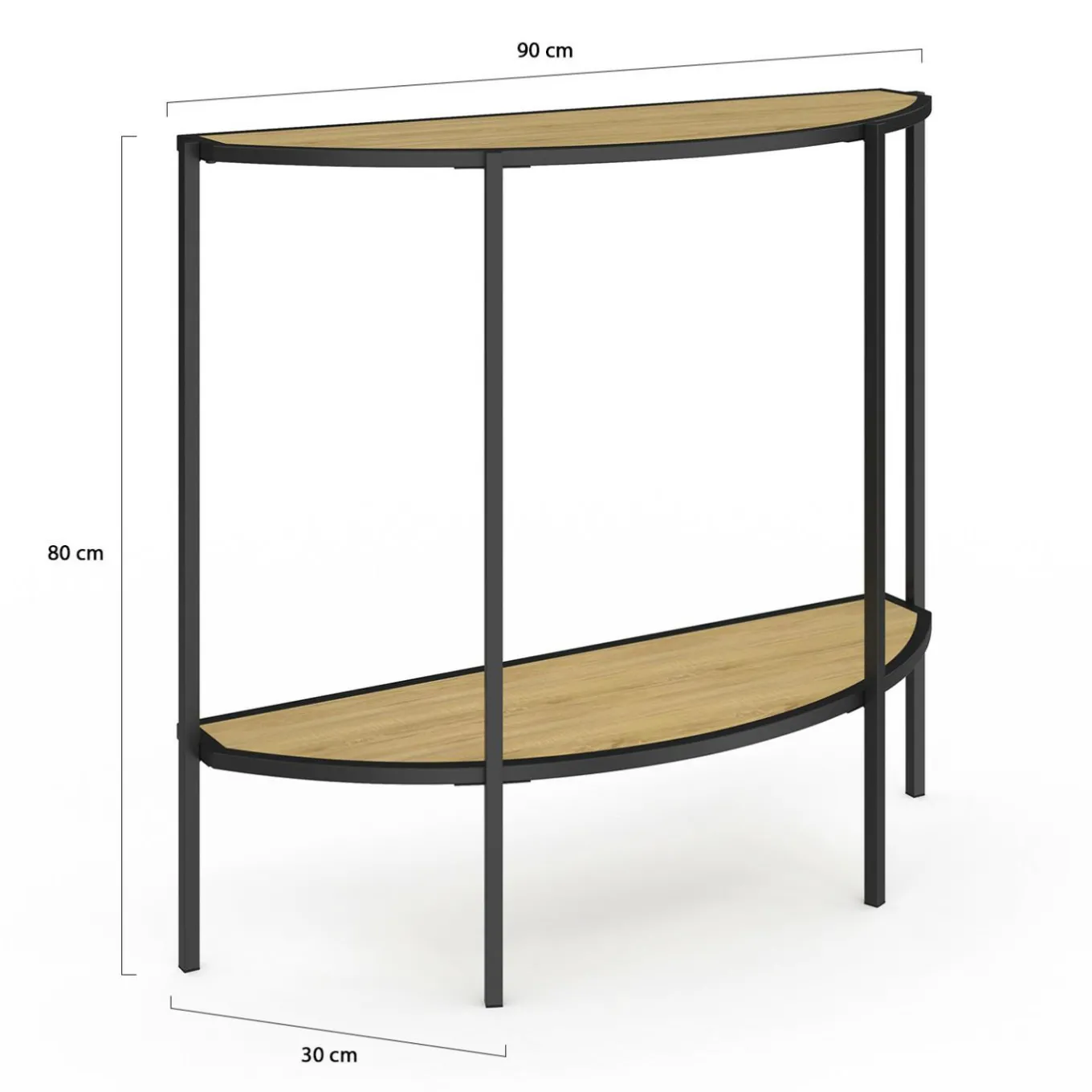 IDMarket Console demi-lune industrielle avec 1 étagère* Collection Design|Petits Meubles