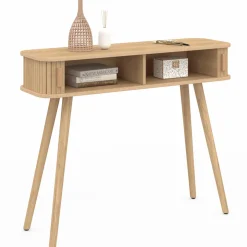 IDMarket Console d’entrée bois 2 portes coulissantes effet lattes* Meubles En Bois|Collection Vintage