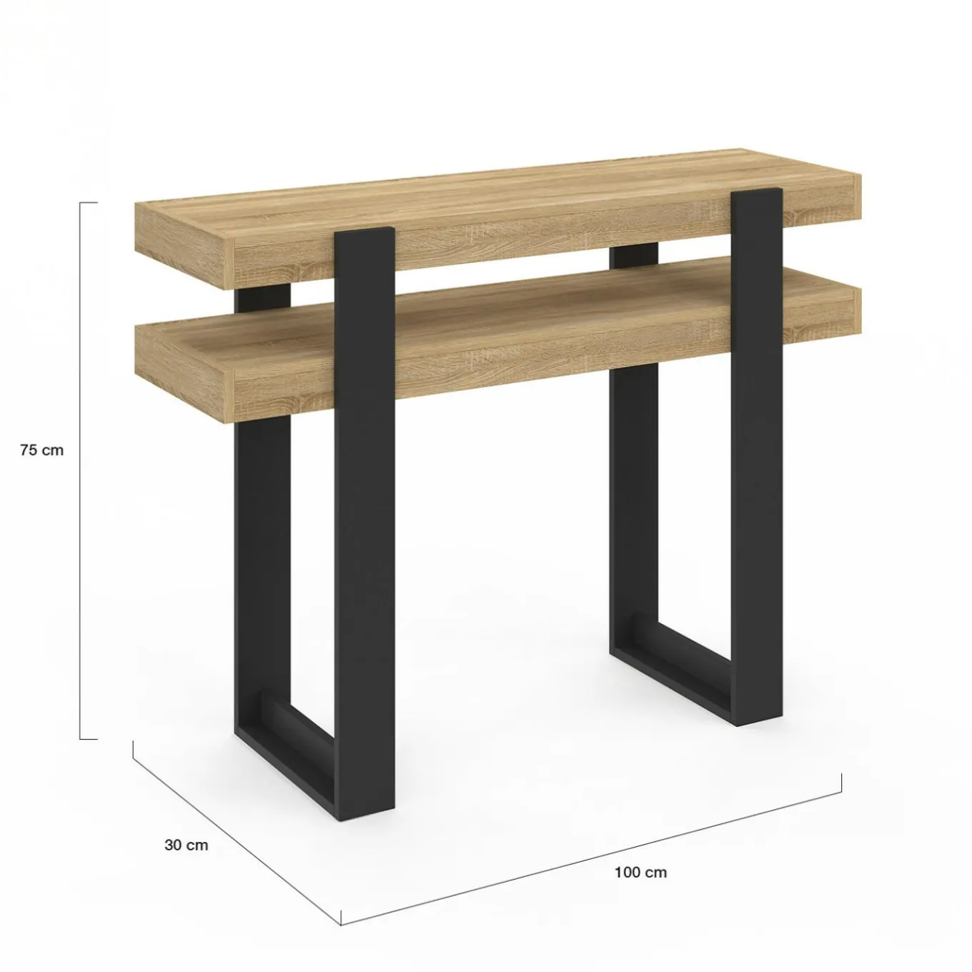 IDMarket Console double bois et noir* Meubles Bas|Meubles Noirs