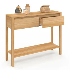 IDMarket Console effet teck 2 tiroirs 1 étagère* Meubles En Bois|Petits Meubles