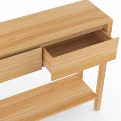 IDMarket Console effet teck 2 tiroirs 1 étagère* Meubles En Bois|Petits Meubles