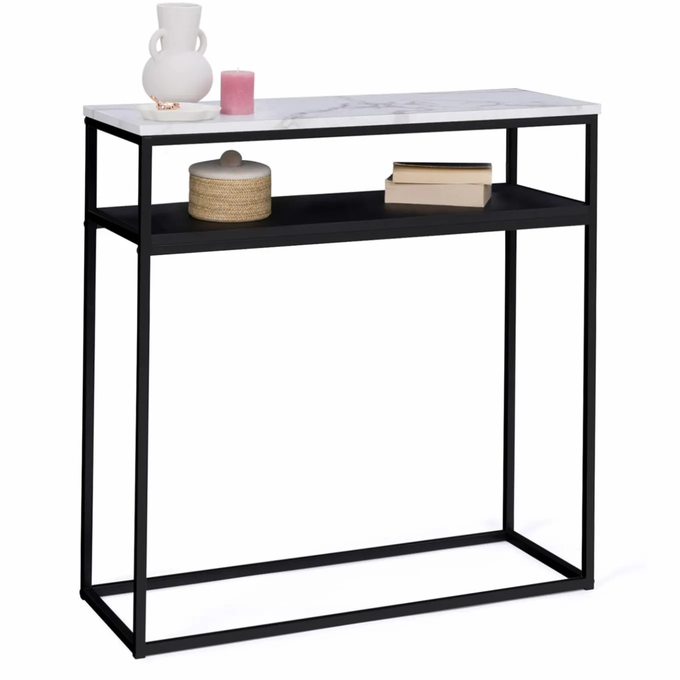 IDMarket Console imitation marbre et bois noir pied métal* Collection Design|Collection Moderne