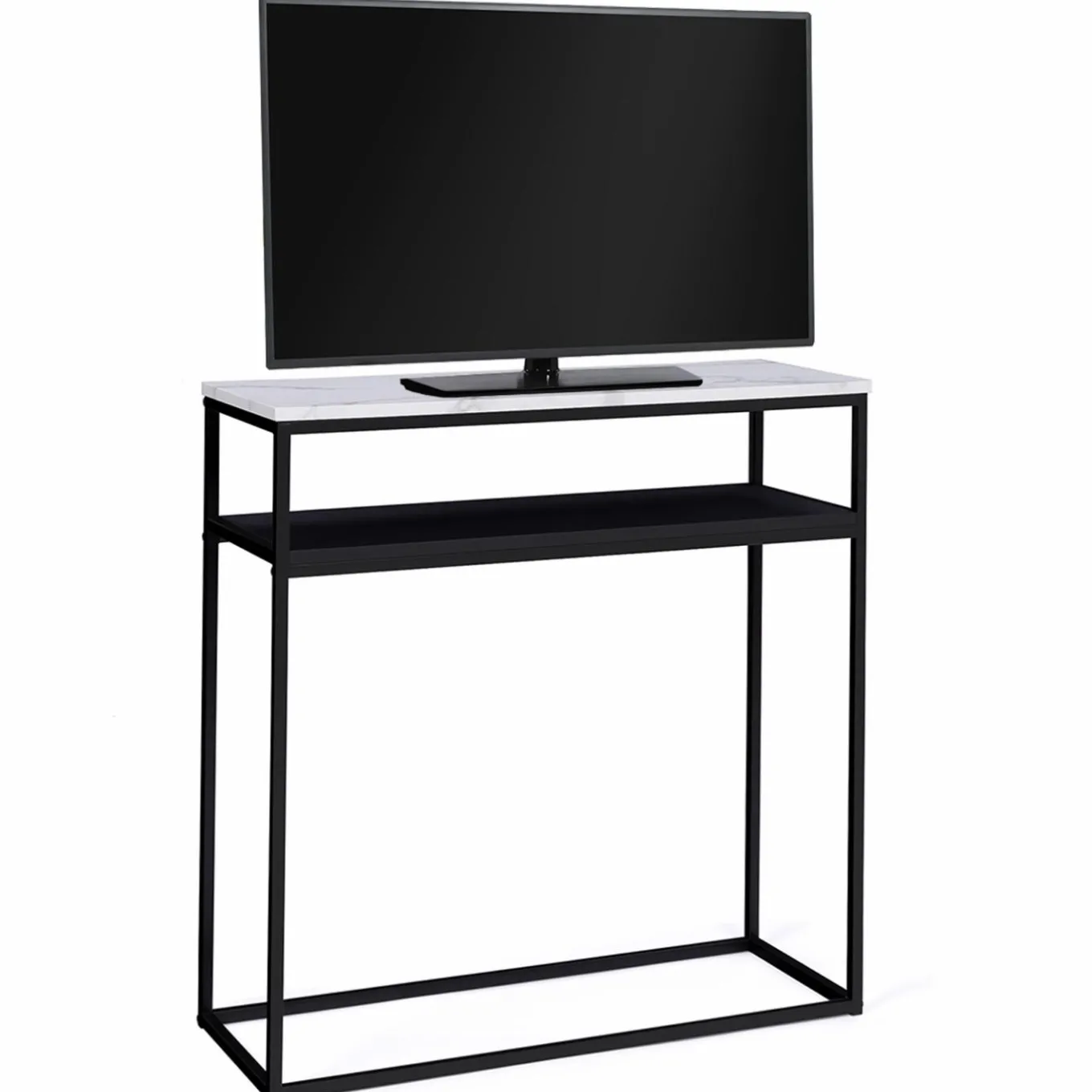 IDMarket Console imitation marbre et bois noir pied métal* Collection Design|Collection Moderne