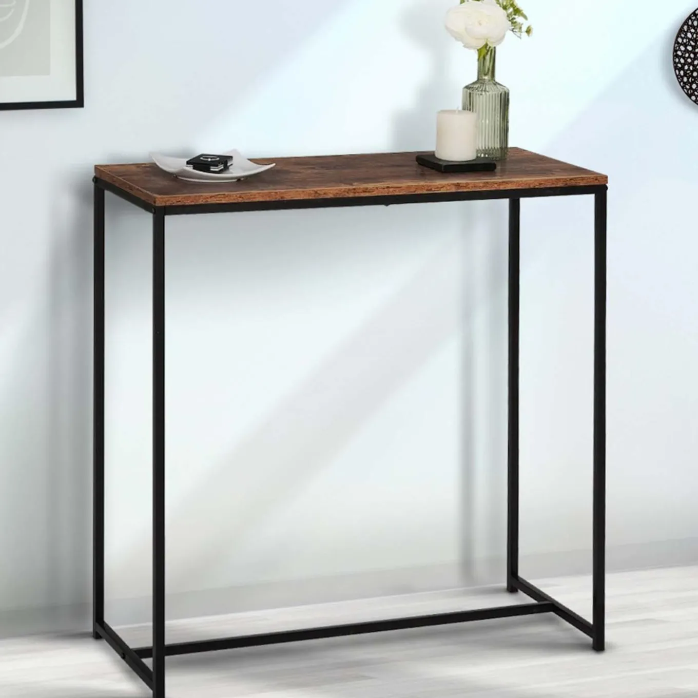 IDMarket Console industrielle bois effet vieilli et métal noir* Collection Agencement Magasin|Collection Vintage