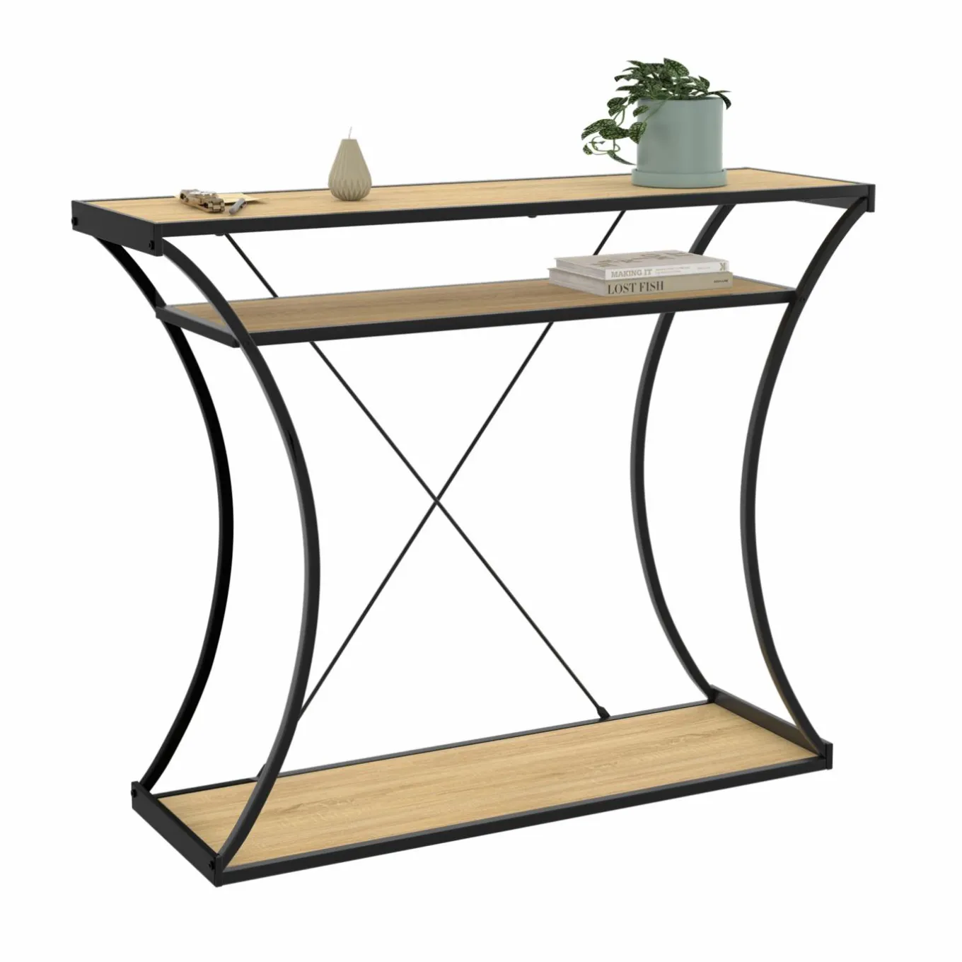 IDMarket Console industrielle pieds courbés double étagères* Petits Meubles|Consoles