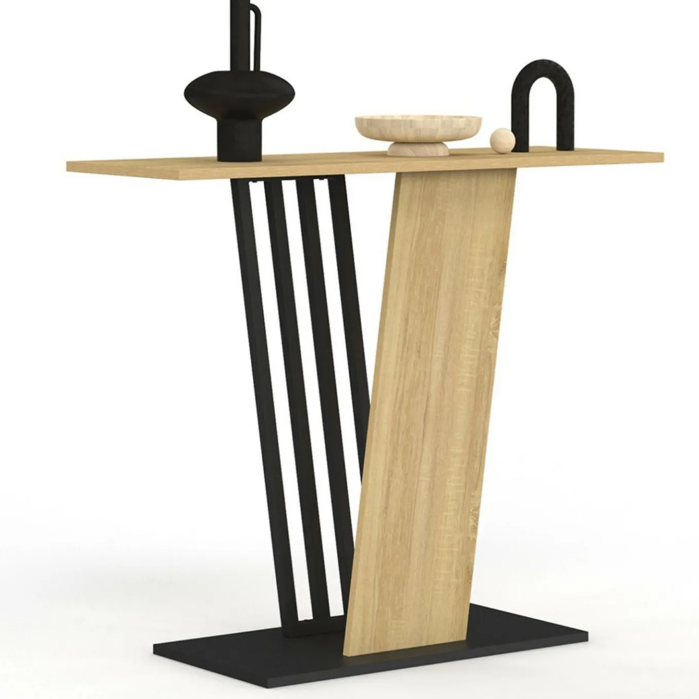 IDMarket Console plateau bois et pied croisé noir* Petits Meubles|Consoles