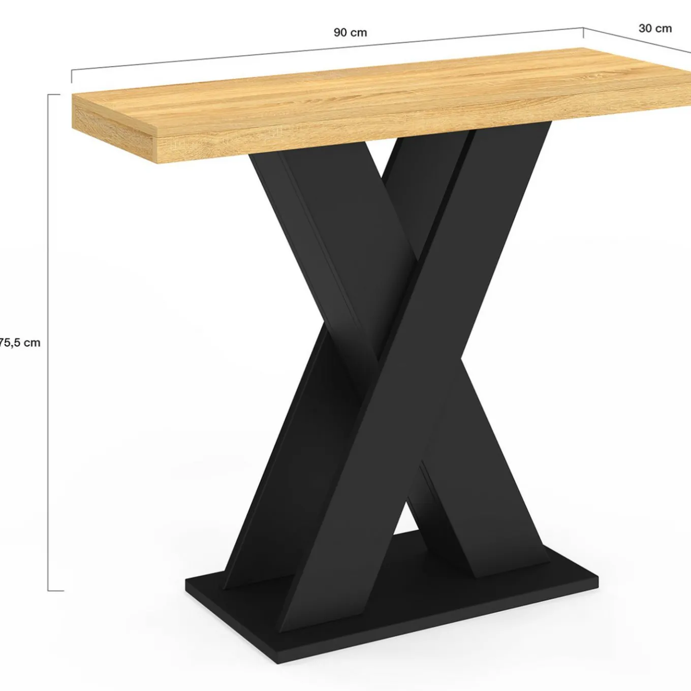 IDMarket Console plateau bois et pied X noir* Consoles|Bureaux Consoles