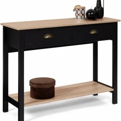 IDMarket Console style campagne chic 2 tiroirs bois et noir* Meubles Tiroirs|Collection Contemporaine