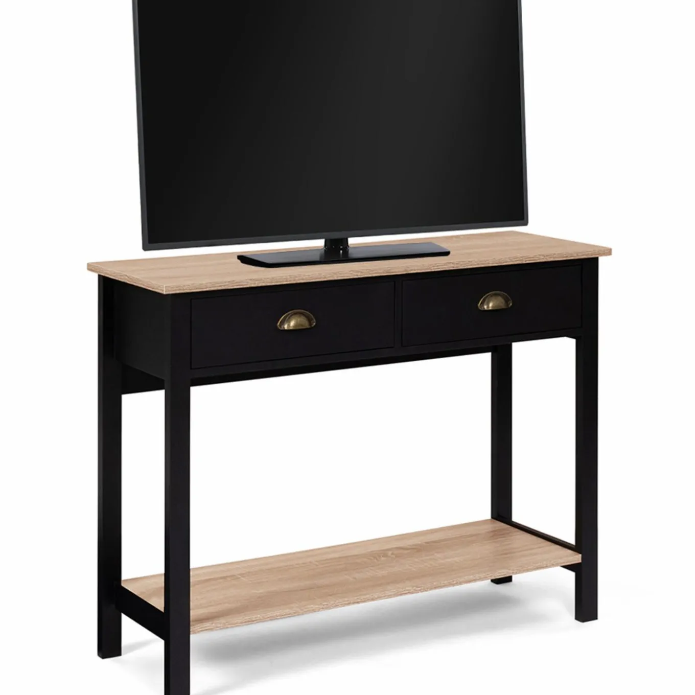 IDMarket Console style campagne chic 2 tiroirs bois et noir* Meubles Tiroirs|Collection Contemporaine