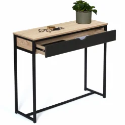 IDMarket Console style industriel bois et métal 90 cm avec tiroir* Meubles Tiroirs|Collection Industrielle