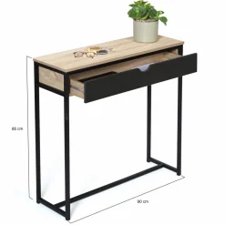 IDMarket Console style industriel bois et métal 90 cm avec tiroir* Meubles Tiroirs|Collection Industrielle