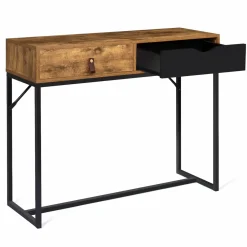 IDMarket Console style industriel bois et métal 2 tiroirs* Meubles Tiroirs|Meubles Bas