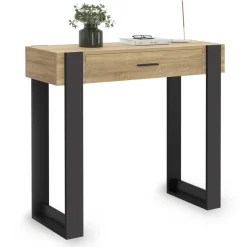 IDMarket Console style moderne bois et noir 90 cm avec tiroir* Meubles Tiroirs|Meubles Bas