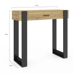 IDMarket Console style moderne bois et noir 90 cm avec tiroir* Meubles Tiroirs|Meubles Bas
