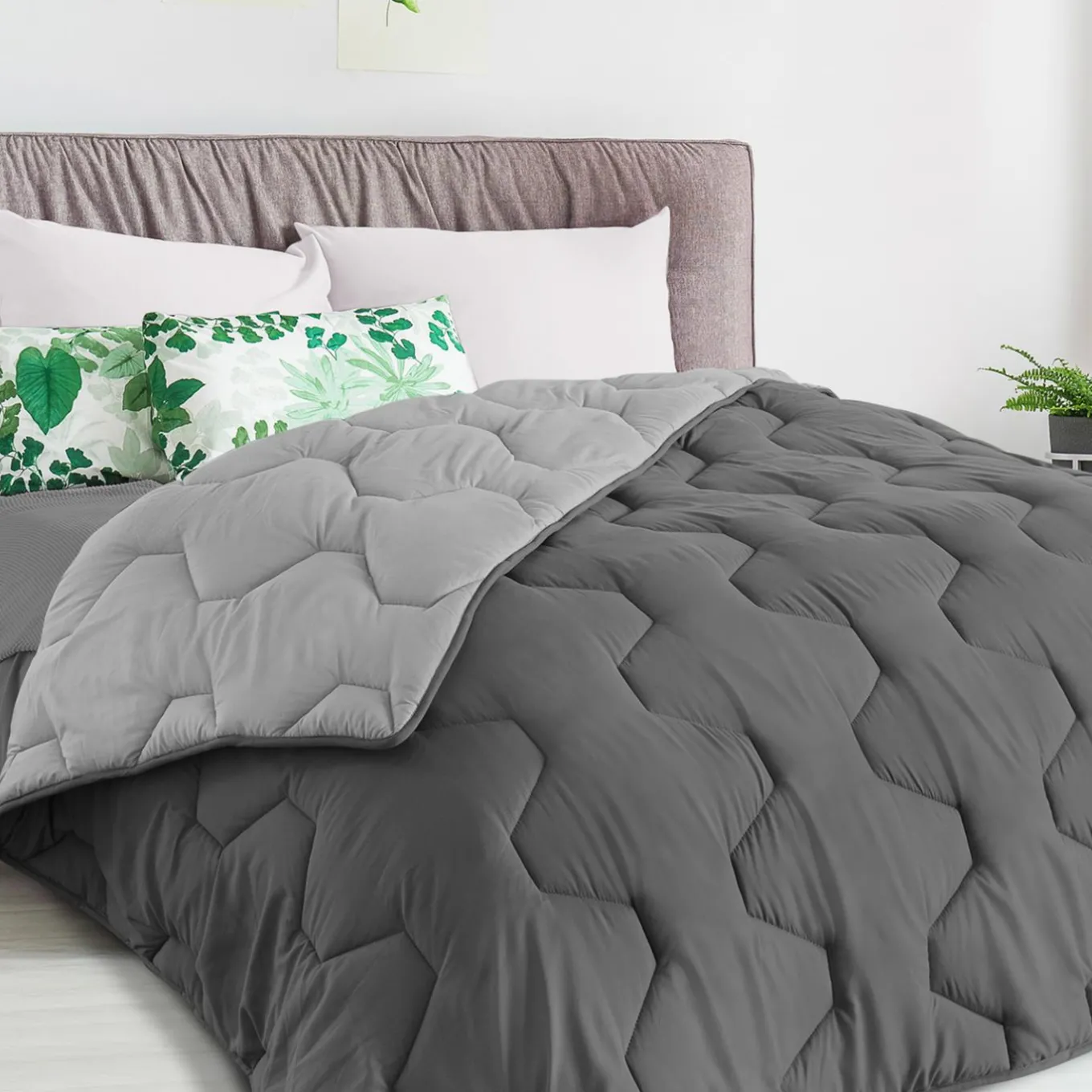 IDMarket Couette bicolore 200x200 gris foncé et gris clair* Couettes Et Oreillers|Chambre Complète Adulte