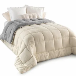 IDMarket Couette polaire biface 200x200 cm gris et crème 400 gr* Couettes Et Oreillers|Chambre Complète Adulte