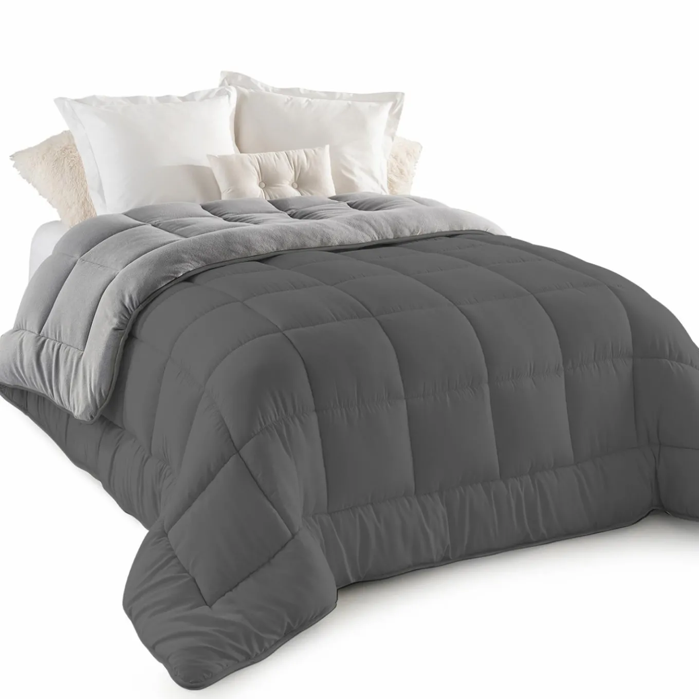 IDMarket Couette polaire biface 220x240 cm gris clair et gris foncé 400 gr* Couettes Et Oreillers|Chambre Complète Adulte